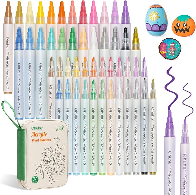 Ohuhu Acrylic Paint Markers, 48 Paint Pens Set of 24 Fine & 24 Round Tip in by Ohuhu