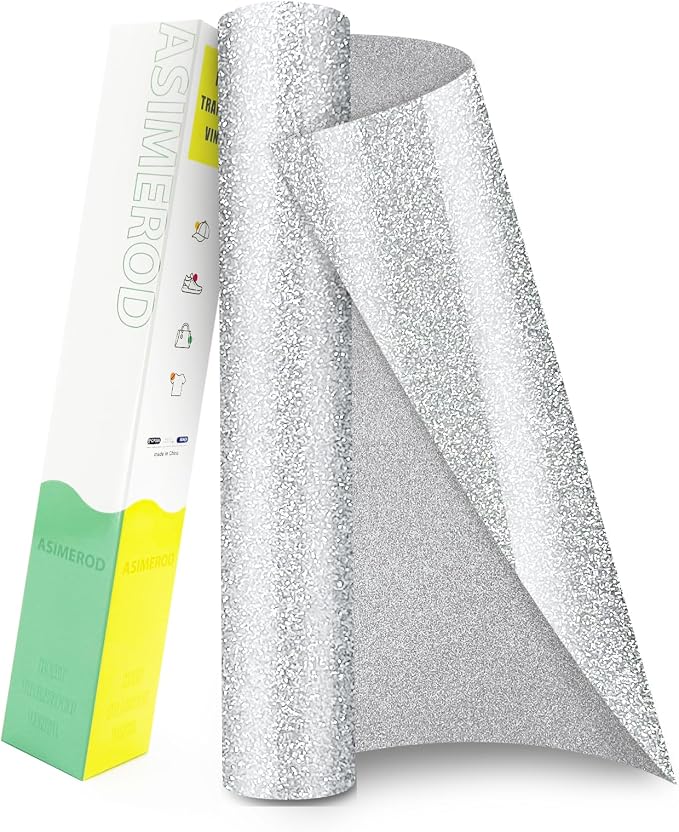 ASIMEROD Silver Glitter Heat Transfer Vinyl Rolls- 12" x 10ft. Silver Glitter by Unknown
