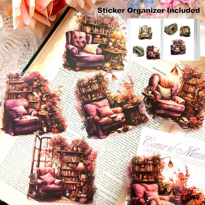60Pcs PET Scrapbook Stickers, Vintage Aesthetic Designs - Image 3