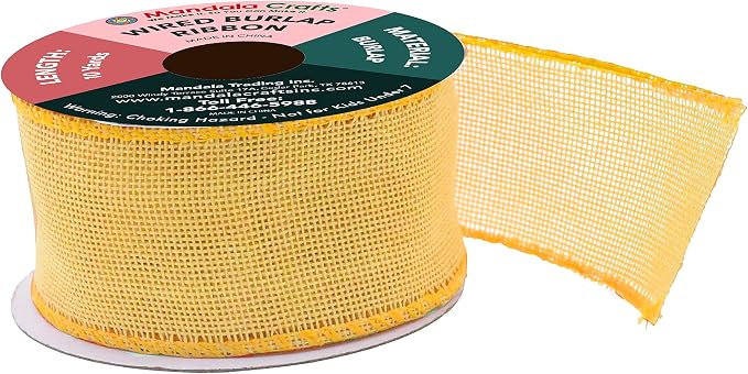 Mandala Crafts Yellow Burlap Wired Ribbon 2 Inches Wide Jute Ribbons - Image 2