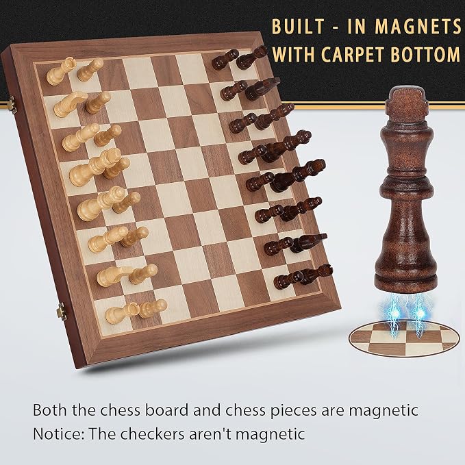 2 in 1 Magnetic Chess Set & Checkers Board Game, Portable Travel Chess Set - Image 3