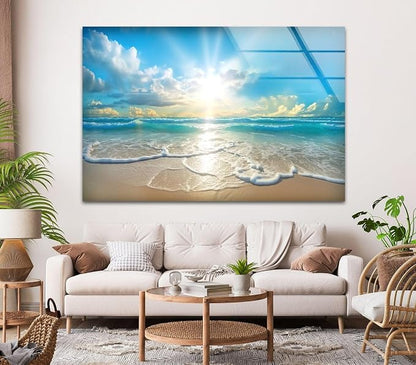 My Photostation.com 60WX40H'' Beautiful Sunset & Ocean Glass Wall ArtTempered - Image 2