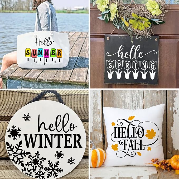 9 Pcs Welcome Stencils for Painting on Wood Reusable Round Home Sweet Home - Image 7