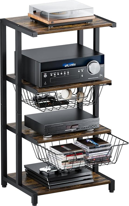 Media Stand with Two Detachable Baskets, 4-Tier AV Media Stand Corner Shelf by Ardier