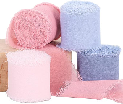 TONIFUL 4 Rolls Pink & Blue Chiffon Ribbon 1 1/2 Inch 5.5 Yards Fabric Silk by TONIFUL