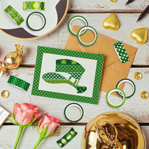 Whaline 12 Rolls St. Patrick's Day Washi Tape Green Shamrock Washi Masking Tape - Image 7