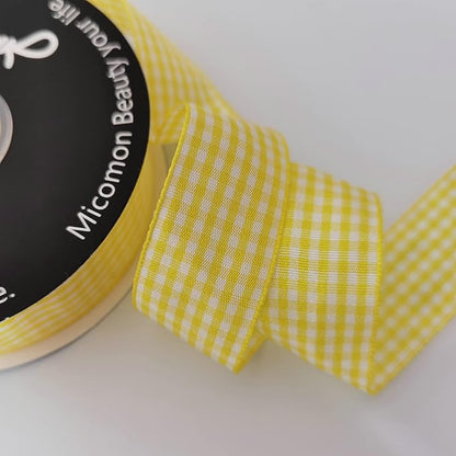 Yellow and White Gingham Ribbon Christmas Ribbon 25 Yards Each Roll 100% - Image 5