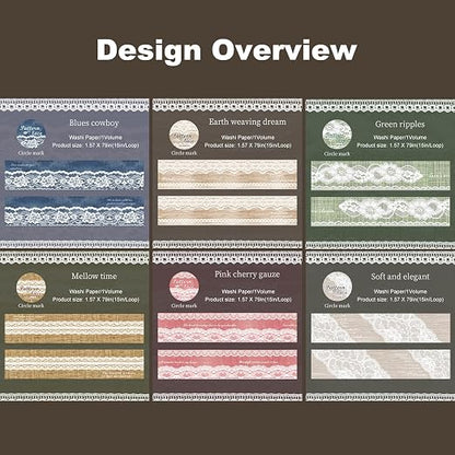 Lace Pattern Washi Tape Set, 6 Rolls Japanese Paper Decorative Stickers - Image 4