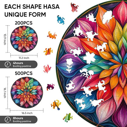 Wooden Puzzles for Adults, Mandala Wooden Jigsaw Puzzles 200 Pieces, Unique - Image 2