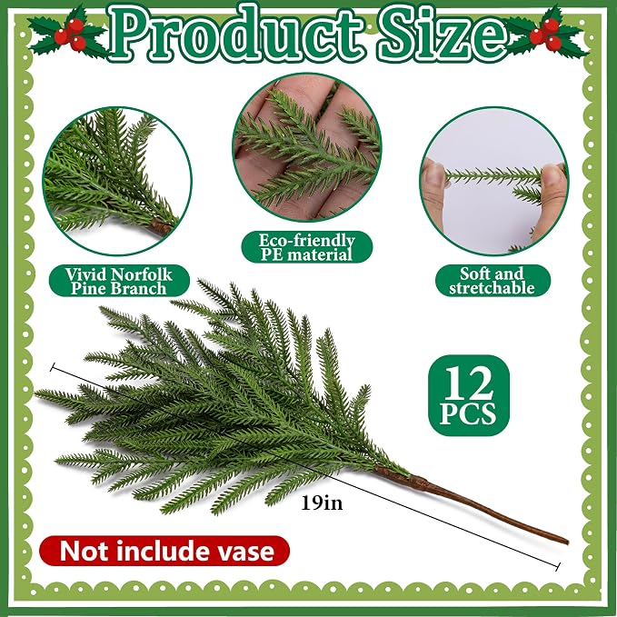 15 Pcs Christmas Norfolk Pine Branches - Image 2