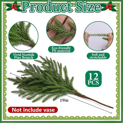 15 Pcs Christmas Norfolk Pine Branches - Image 2