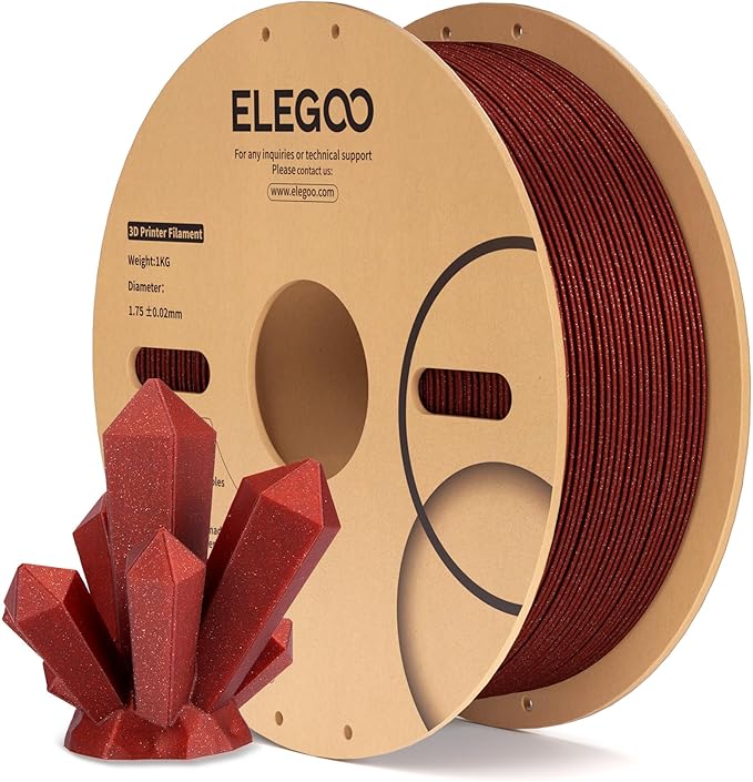 ELEGOO PLA Filament 1.75mm Sparkle Red 1KG, Glitter Twinkling 3D Printer by ELEGOO