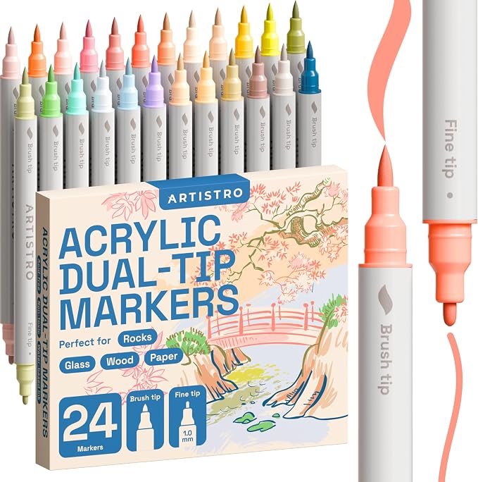 ARTISTRO 24 Pastel Dual Tip Brush + Fine Acrylic Paint Markers by ARTISTRO