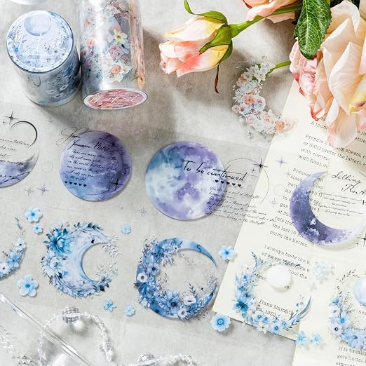6 Rolls Moon Flower PET Tape Set, Pre-Cut Aesthetic Stickers - Image 8