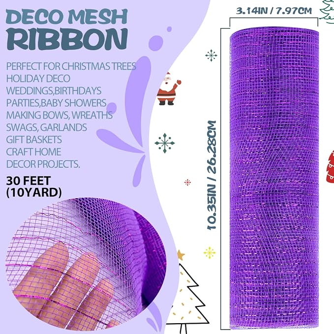 Anivia Deco Mesh Ribbon, 10inch x 30 Feet Each Roll Metallic Foil Mesh Ribbon - Image 2