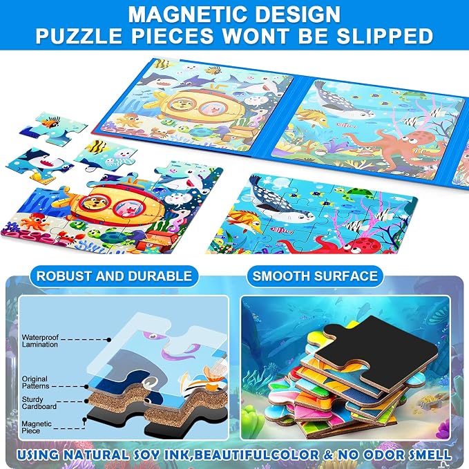 Magnetic Puzzles for Kids Ages 3-5, 3 in 1 Ocean World Toddlers Magnet Jigsaw - Image 5