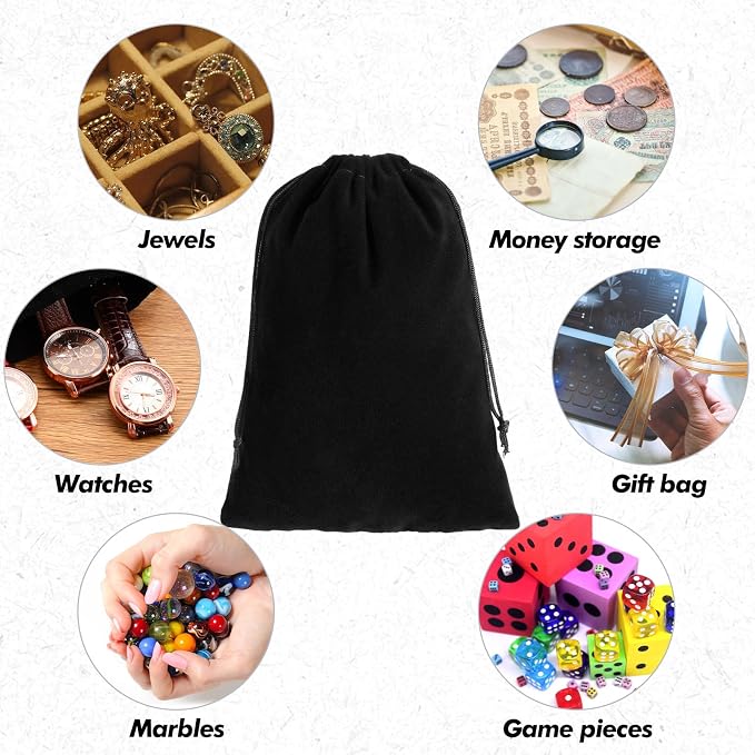 100 Pcs 4 x 6 Inch Velvet Drawstring Bags Small Jewelry Pouches Black Velvet - Image 7