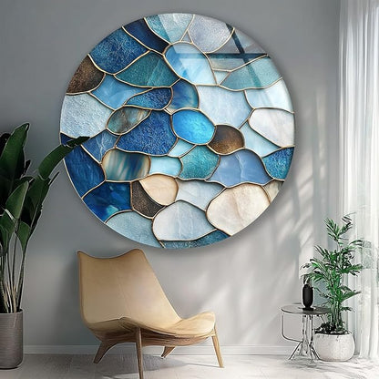 My Photostation.com 20'' Diameter Coastal Blue Stone Mosaic Round Glass Wall - Image 2