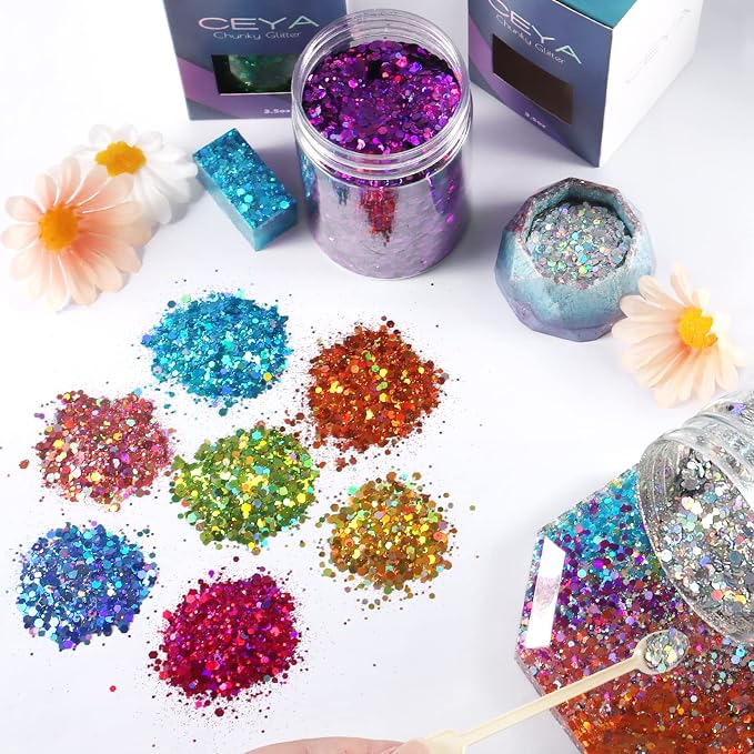 Ceya Holographic Chunky Glitter, 4.9oz/ 140g Silver Grey Craft Glitter Powder - Image 6