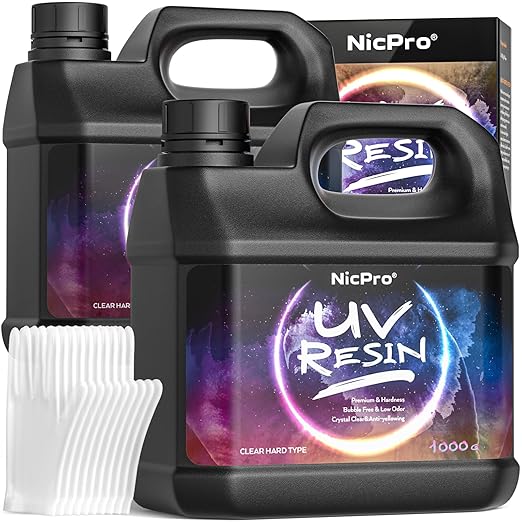 Nicpro UV Resin Kit 2000g, Large Crystal Clear UV Cure Epoxy Resin Supplies by Nicpro
