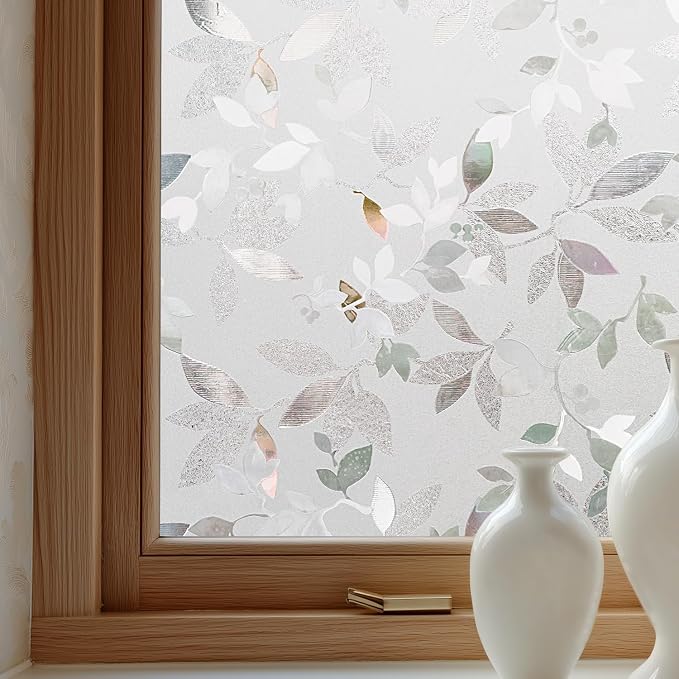 Window Privacy Film Decorative for Front Door, Bathroom Static Cling Stained by OHTMERU