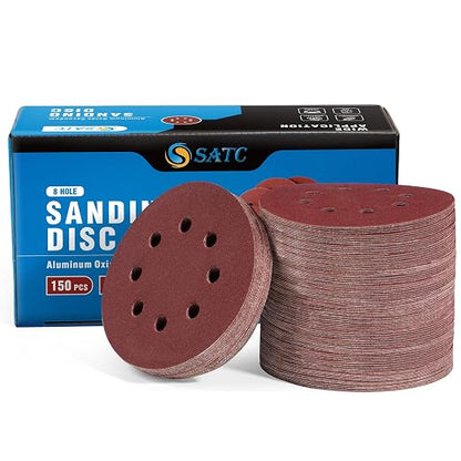S SATC 150PCS 5 Inch 8 Holes Dustless Hook and Loop Sanding Discs, 240 Grit by SSATC