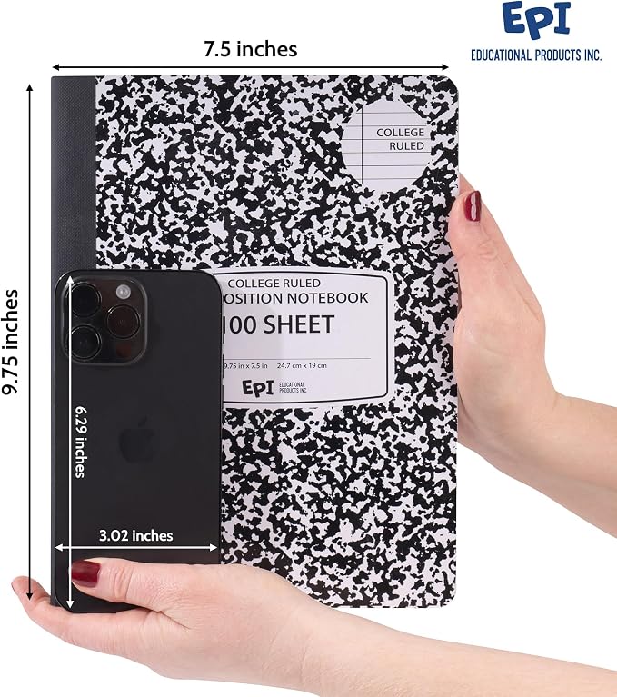 EPI Marble Hardcover College Ruled Composition Notebook | 200 Pages, 9.75 x 7.5 - Image 3