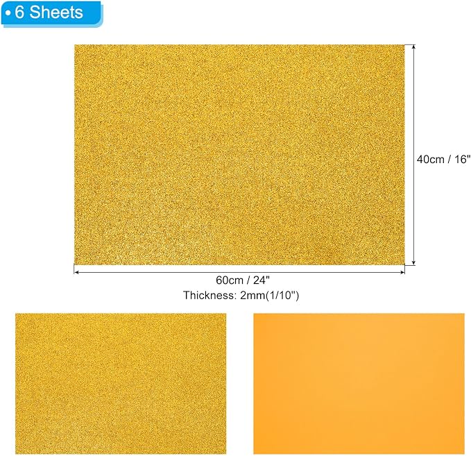 PATIKIL 2mm Thick Non Adhesive Glitter Foam Sheet 16x24inch Gold Tone, EVA - Image 2