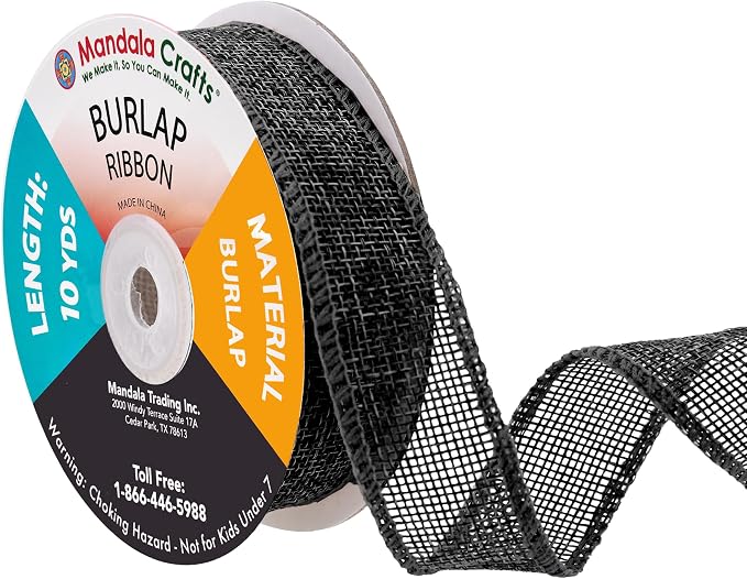 Mandala Crafts Black Burlap Ribbon 1 Inch Wide Jute Ribbons by MandalaCrafts