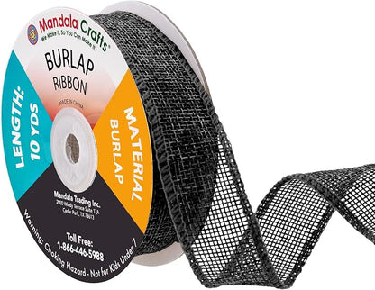 Mandala Crafts Black Burlap Ribbon 1 Inch Wide Jute Ribbons by MandalaCrafts