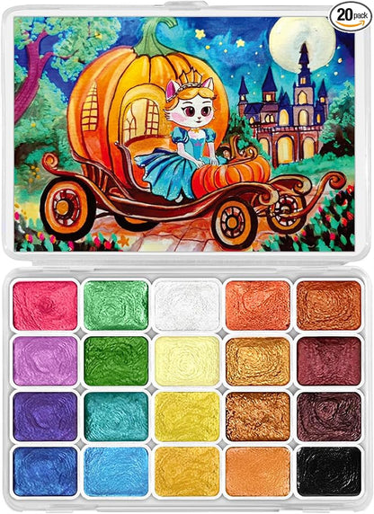 Mini Glitter Watercolor Paint Set, 20 Colors Shimmer Metallic Watercolour by CraftyManor