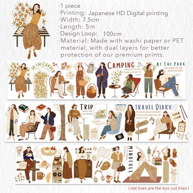 WT Pre-Cut Planner's Day 2 Washi Tape, Single Roll, Original Designs, - Image 8