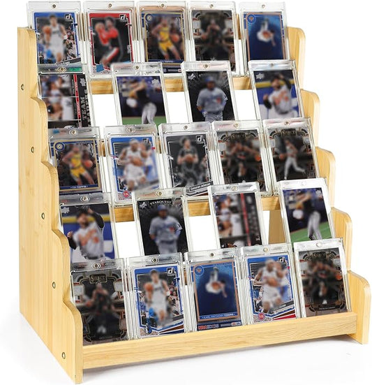 5-Tier Bamboo Trading Card Display Case, 35 pt Baseball Card Collection Stand by Unknown