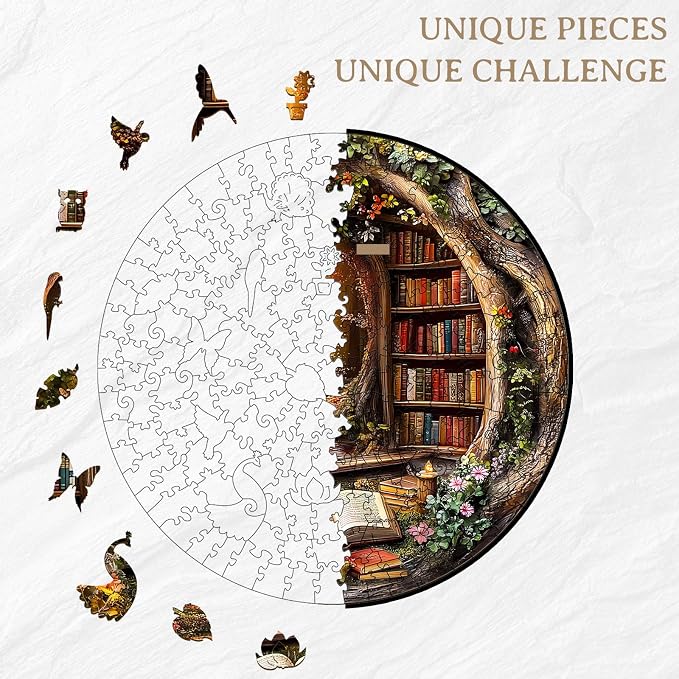 KAAYEE Wooden Puzzles for Adults, 3D Visual Effect Tree House Library Wooden - Image 3