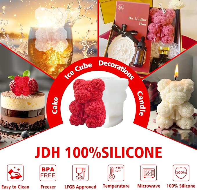 Bowtie Rose Bear Candle Mold 3D Teddy Bear Silicone Mold - Image 5