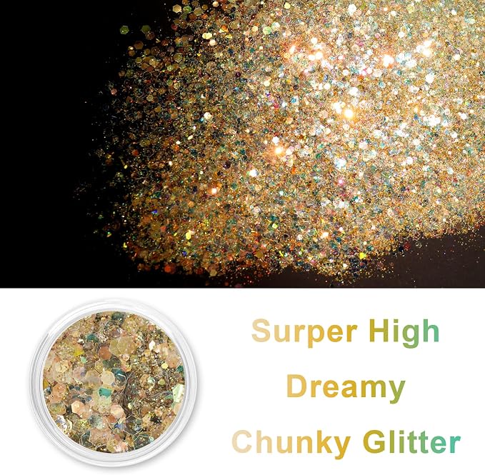 Renfio Opal Chunky Glitter, 1.75oz/50g Glod Glitter, Dreamy High Sparkle Glitter - Image 2