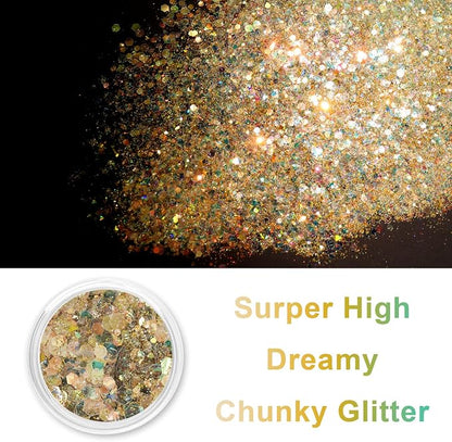 Renfio Opal Chunky Glitter, 1.75oz/50g Glod Glitter, Dreamy High Sparkle Glitter - Image 2