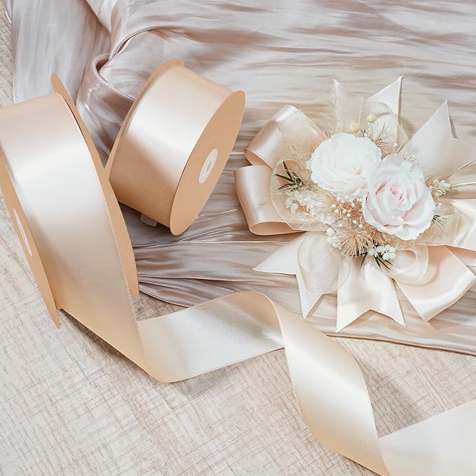LaRibbons Nude Satin Ribbon 1 1/2 Inch 50 Yards Luxury Double Faced Ivory Silk - Image 6