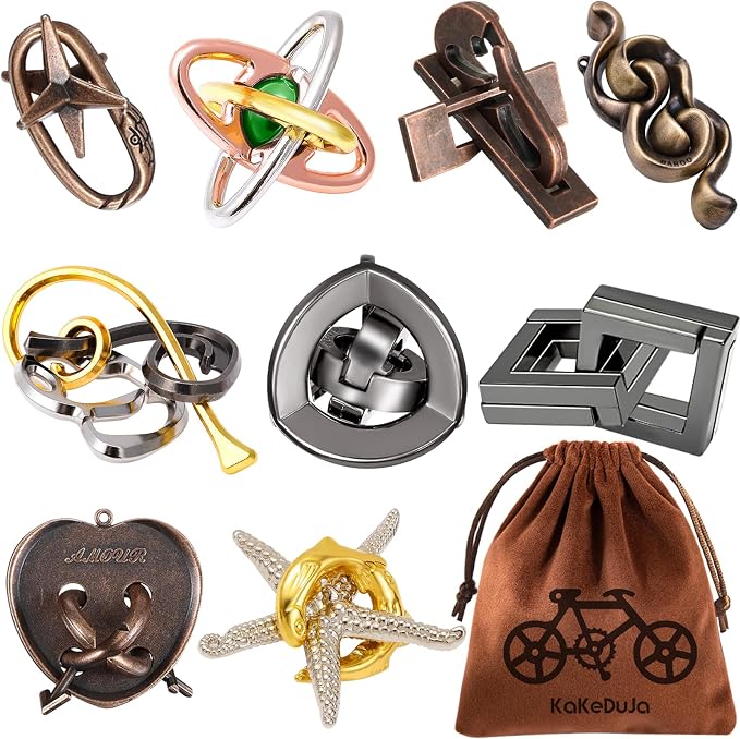 9pcs Metal Puzzle for Adult Disentanglement Puzzles Lock Puzzle Games Set Gift by KaKeDuJa