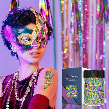 Ceya Chunky Glitter, 4.9oz/ 140g Mardi gras Craft Glitter Powder Mixed Fine - Image 6