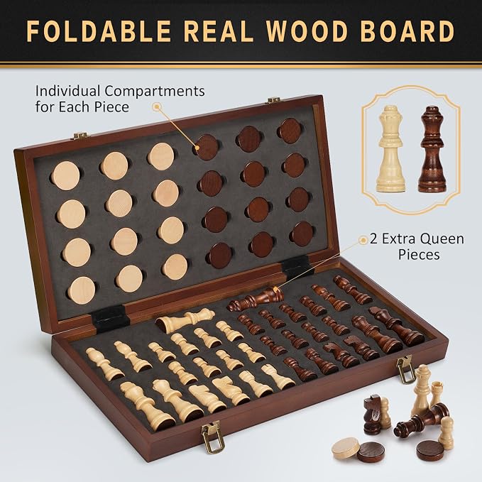 2 in 1 Magnetic Chess Set & Checkers Board Game, Portable Travel Chess Set - Image 4