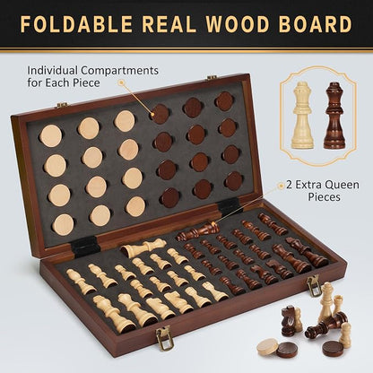 2 in 1 Magnetic Chess Set & Checkers Board Game, Portable Travel Chess Set - Image 4