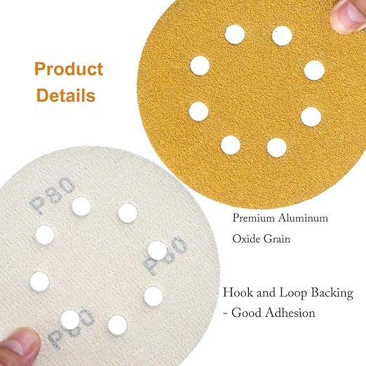 5-Inch 8-Hole Hook and Loop Sanding Discs 80-Grit Random Orbit Sandpaper - Image 5