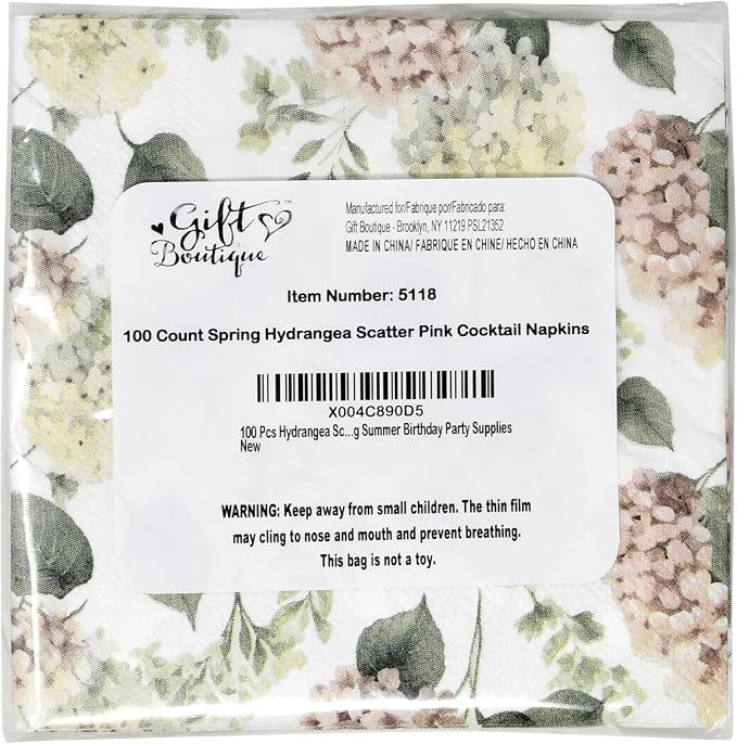 100 Pcs Hydrangea Scatter Floral Cocktail Beverage Napkins Hydrangeas Flowers - Image 9