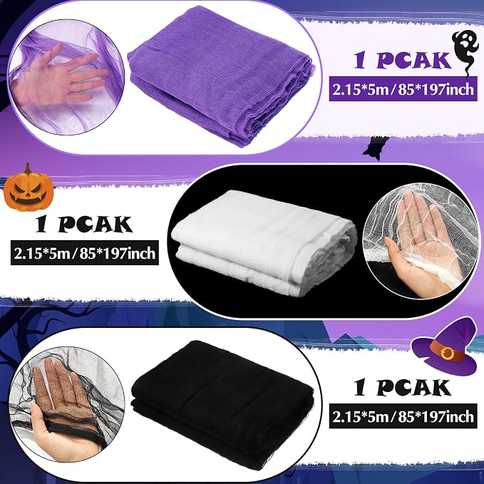 Boao Halloween Cheese cloth 84.65 x 590.55 Inch White Black and Purple - Image 2