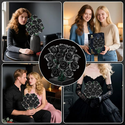 Black Rose Bouquet Building Blocks, Artificial Roses Flowers Botanical - Image 4
