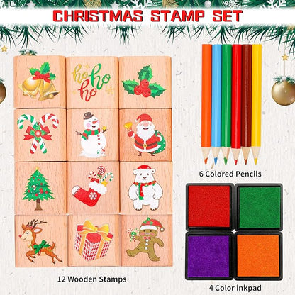 Christmas Stamps Set, Wooden Rubber Stamp - Image 4