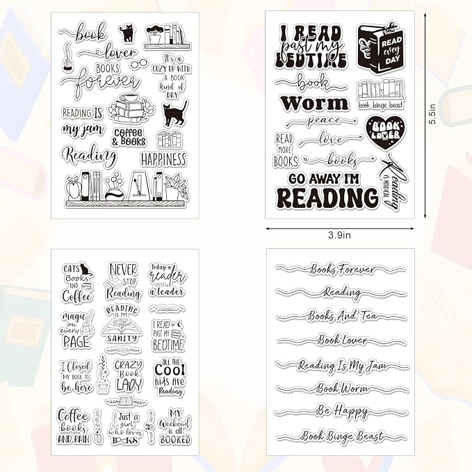 Whaline 4 Sheets Reading Words Clear Stamps Greeting Words Bookcase Bookshelf - Image 2