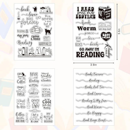 Whaline 4 Sheets Reading Words Clear Stamps Greeting Words Bookcase Bookshelf - Image 2