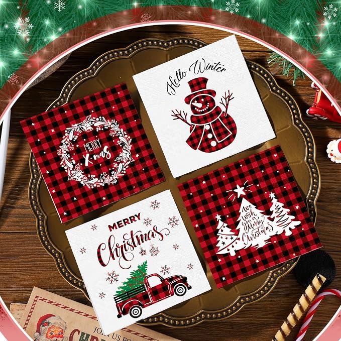 Janlaugh 200 Pcs Christmas Paper Cocktail Napkins Disposable 2 Ply Xmas Style - Image 2
